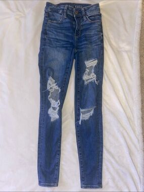 American Eagle Outfitters Women's Ripped Skinny Jeans - Dark Blue Wash 000S